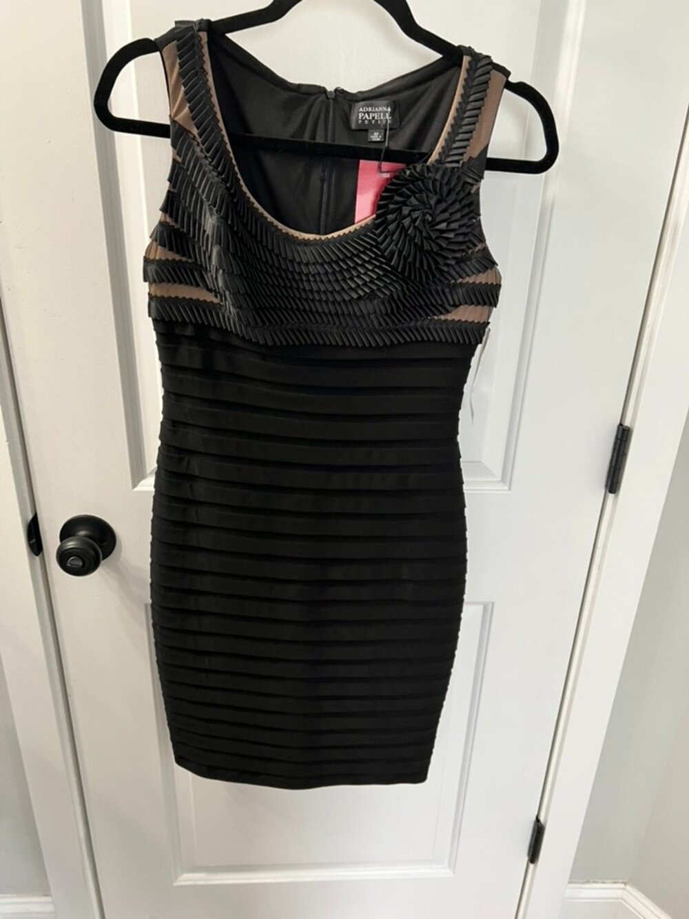 Adrianna Papell Petite Black Ribbon Rosette Cocktail Dress Size 6P NWT